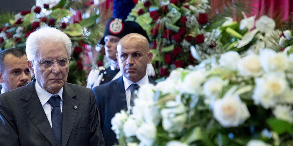Italiens Präsident Sergio Mattarella an der Trauerfeier in Genua.