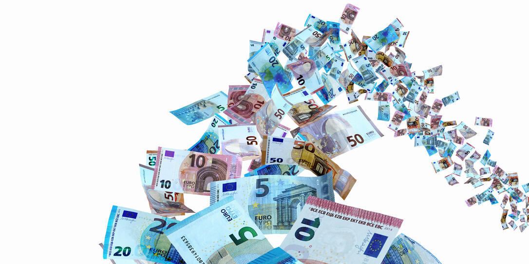 Euro Money Bills Flying