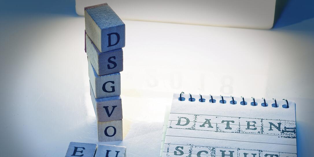 Building Blocks DSGVO (General Data Protection Regulation) in English GDPR (General Data Protection Regulation) in blue introducing the GDPR in the EU on 25.05.2018