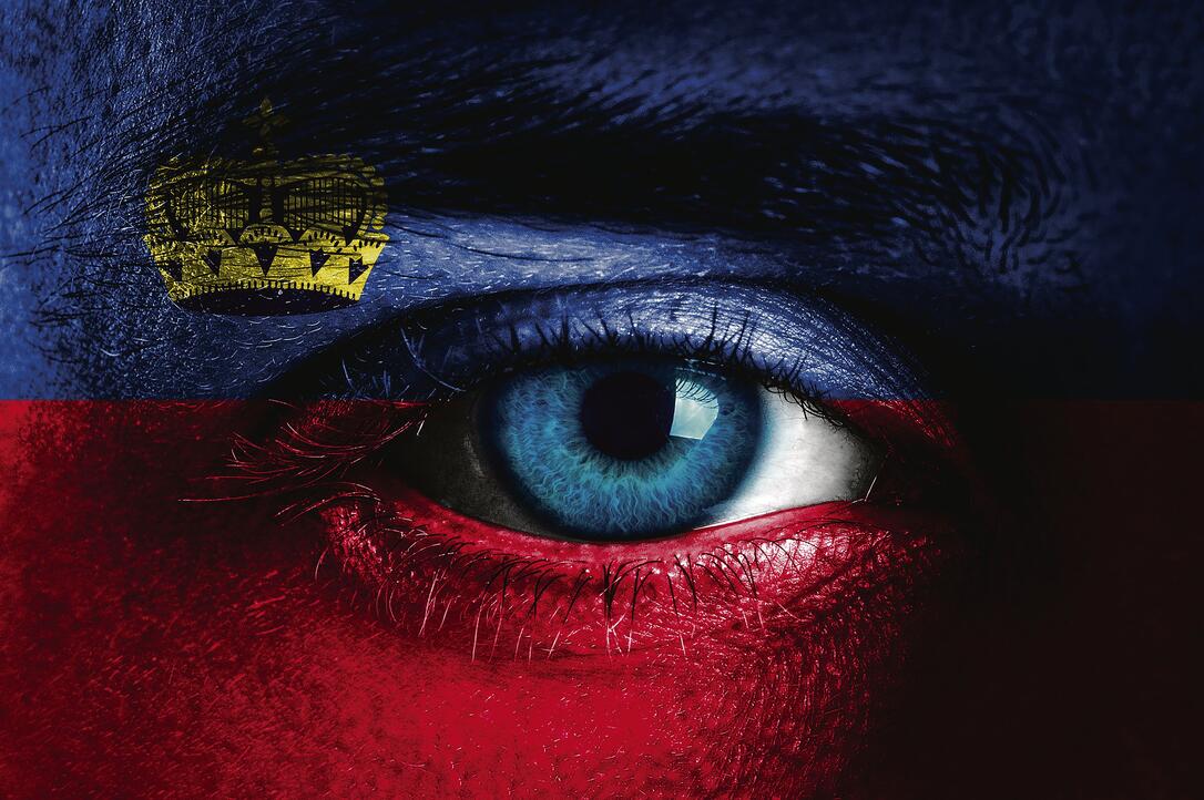 Human face painted with flag of Liechtenstein