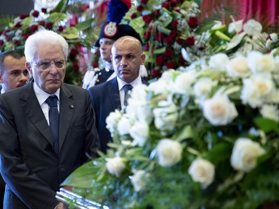 Italiens Präsident Sergio Mattarella an der Trauerfeier in Genua.
