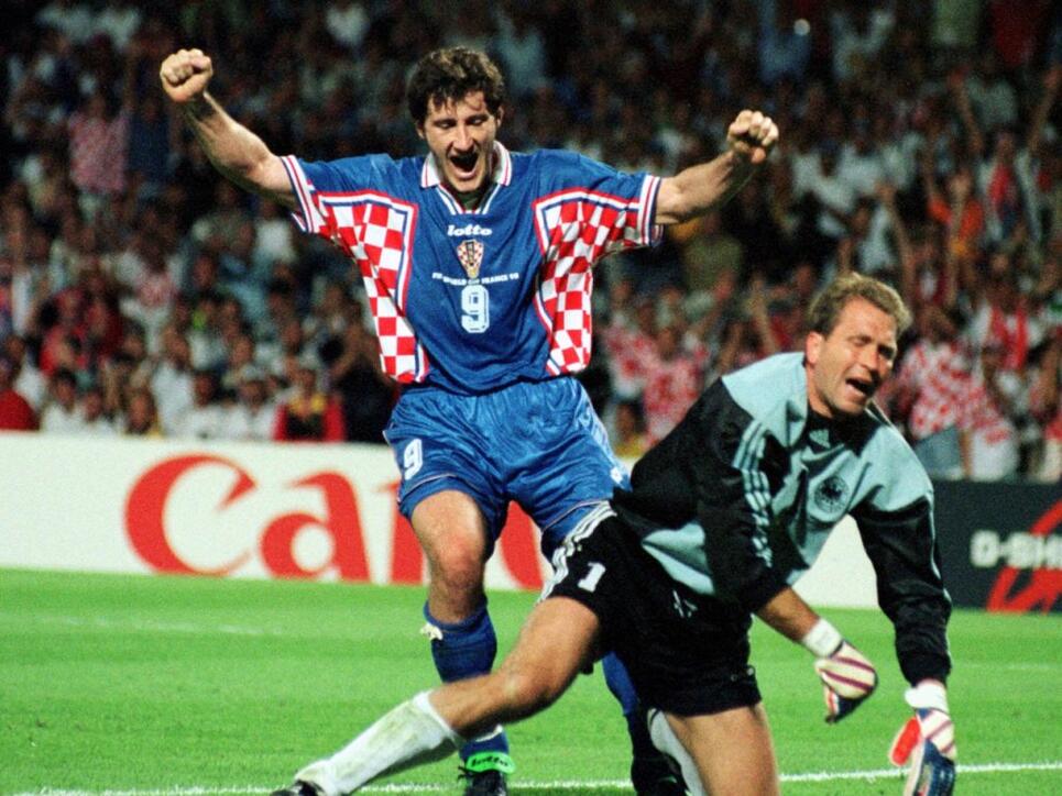 Davor Suker (links) traf an der WM 1998 sechsmal - unter anderem auch gegen Deutschland und Torhüter Andreas Köpke