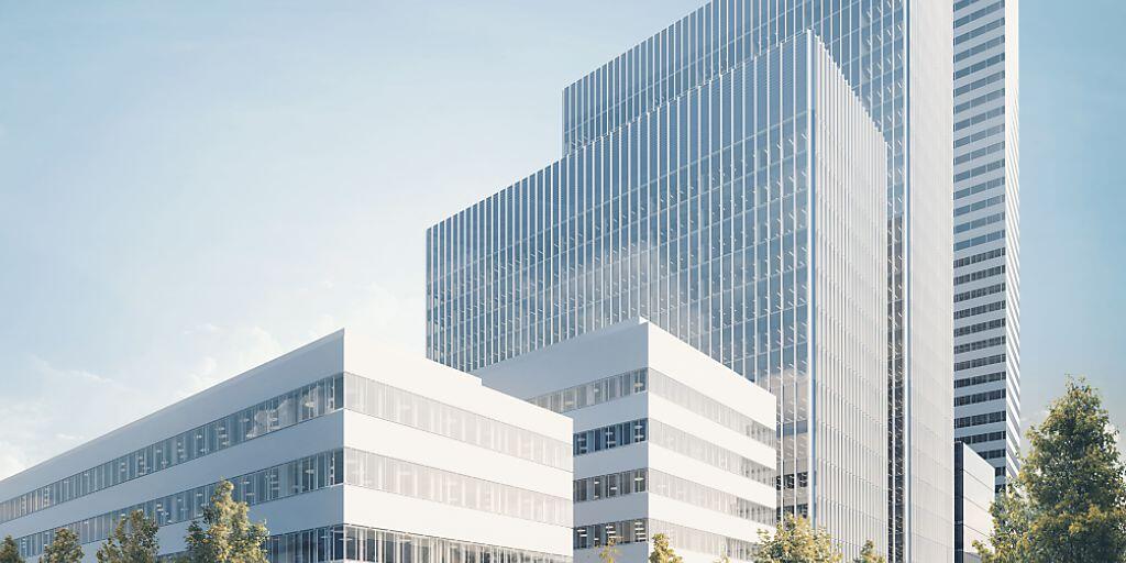 In unmittelbarer Nachbarschaft zum im Bau befindlichen Büroturm (im Hintergrund) baut Roche ein neues Forschungszentrum mit vier unterschiedlich hohen Neubauten.