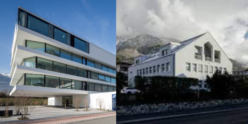 Die Hauptsitze der First Advisory (links) und GN Group (rechts) in Vaduz