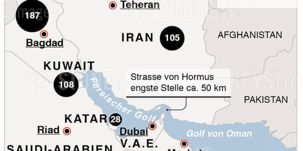 Der Seeweg vom Golf von Oman durch das Nadelöhr von Hormus in den Persischen Golf ist ein wichtiger Transportweg für Öltanker. (Archiv) Der Seeweg vom Golf von Oman durch das Nadelöhr von Hormus in den Persischen Golf ist ein wichtiger Transportweg für Öltanker. (Archiv)