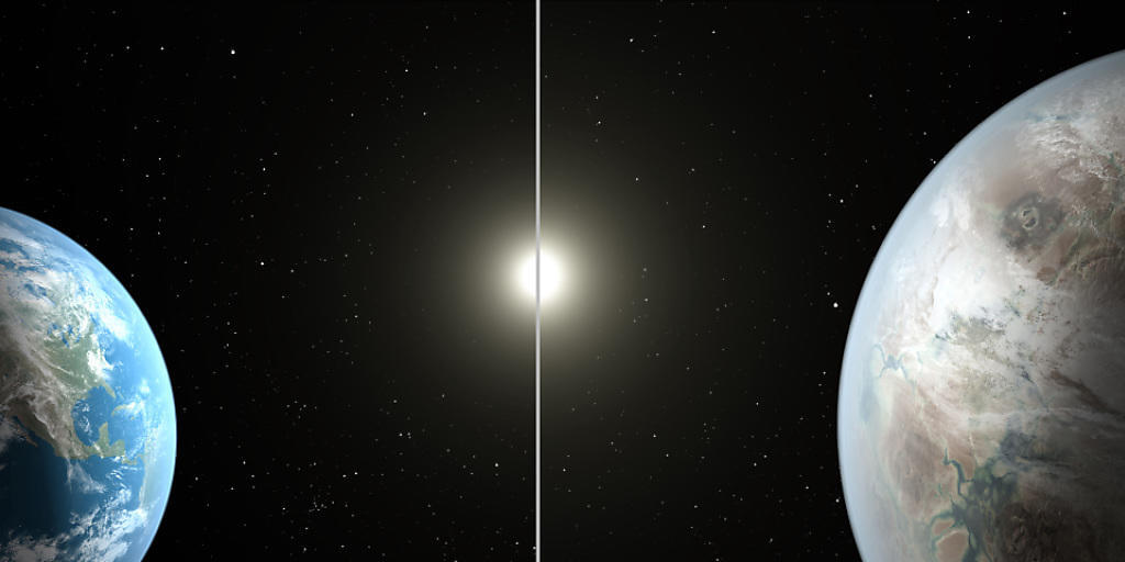 Grössenvergleich zwischen der Erde (links) und dem neuen Planeten "Kepler452". Grössenvergleich zwischen der Erde (links) und dem neuen Planeten "Kepler452".