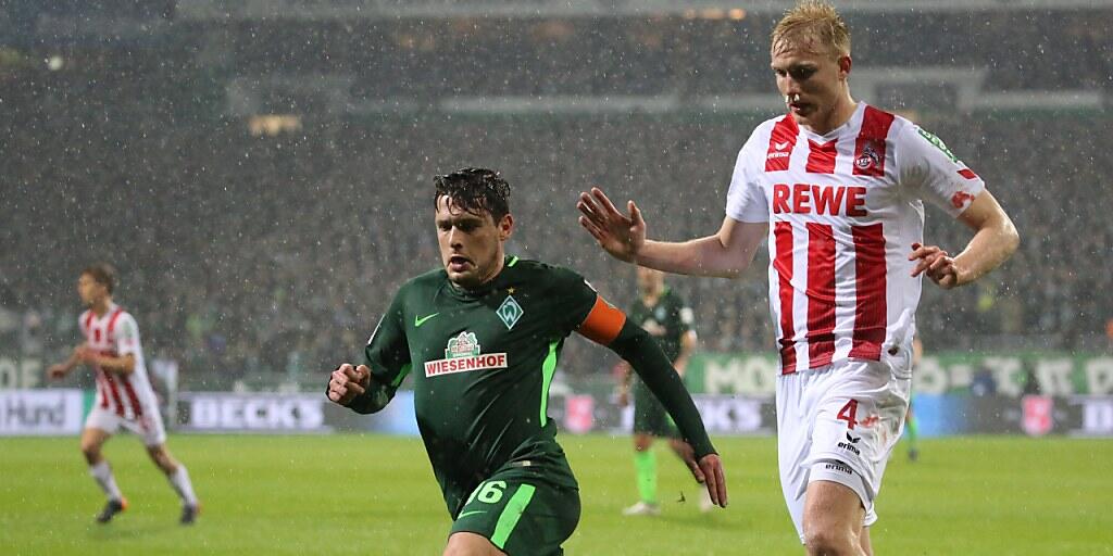 Bremens Zlatko Junuzovic (links) im Duell mit dem Kölner Frederik Sörensen