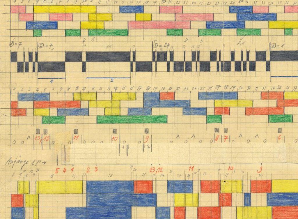 Der Solothurner Komponist Hermann Meier schrieb seine Musik in Form von grossflächigen Grafiken nieder. Ein Teil dieser Partituren ist im Kunstmuseum Solothurn ausgestellt.