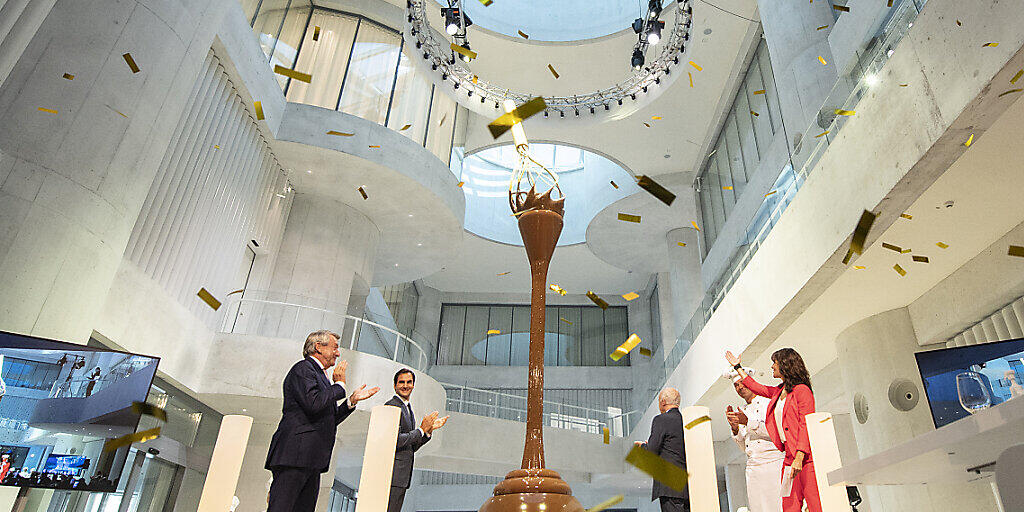 Sogar Roger Federer war dabei: der Schokoladenbrunnen im neuen Museum von Lindt & Sprüngli.
