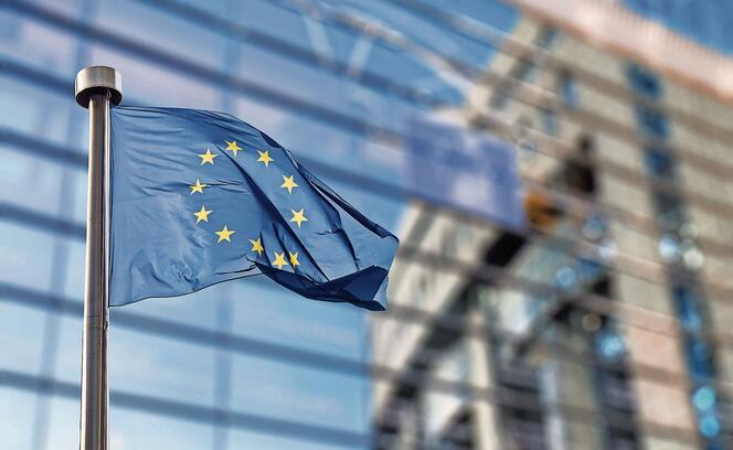 European Union flag against European Parliament