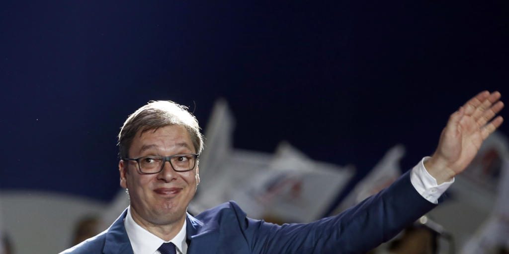 Strahlender Sieger: der nächste Präsident Serbiens, Aleksandar Vucic. (in einer Aufnahme vom 24. März von einer Wahlveranstaltung in Belgrad)