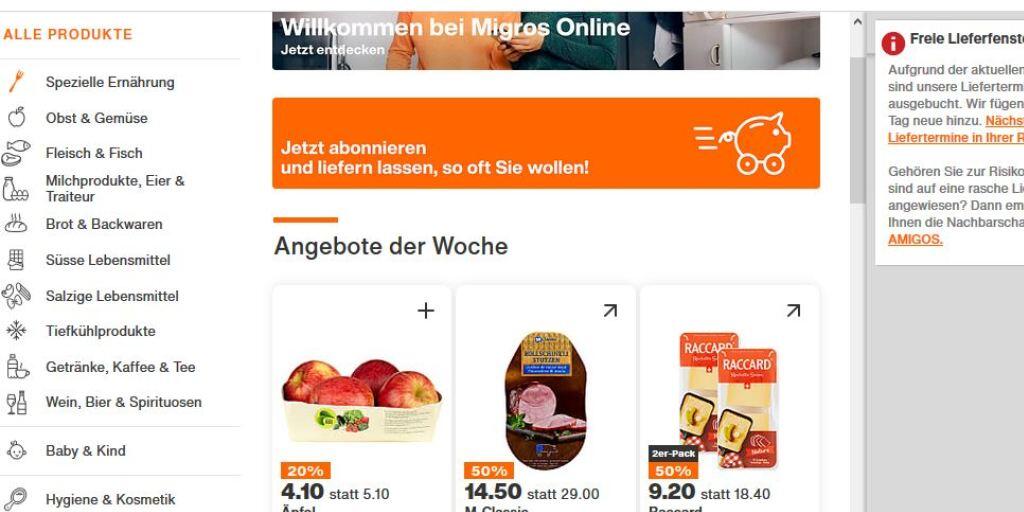 Die Migros hat den Internetsupermarkt LeShop in die eigene Migros Online integriert. (Screenshot)