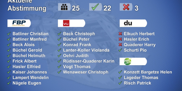 Abstimmungsergebnis zum Staatsbeitrag an die Universität Liechtenstein.