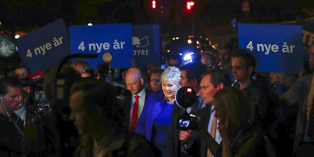 Genügend Stimmen beisammen: Die konservative norwegische Ministerpräsidentin Erna Solberg kann für vier Jahre weiterregieren.