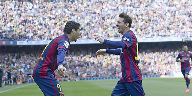 Die Barcelona-Torschützen unter sich: Suarez (links) und Messi