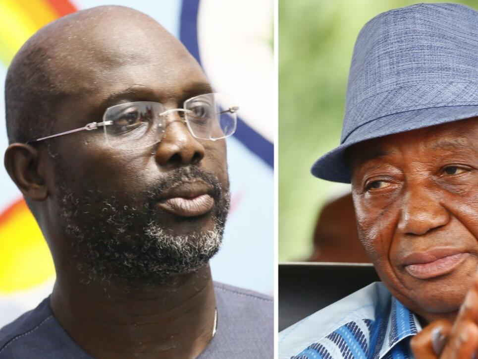Sehr ungleiche Rivalen streiten sich um das liberianische Präsidentenamt: Der frühere Fussballstar George Weah (links) und der bisherige Vizepräsident und Vertreter der Regierungspartei UP, Joseph Boakai.