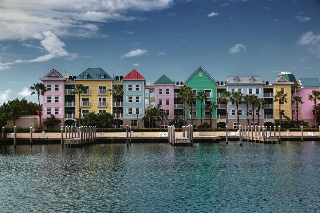 Colorful condominiums on the water