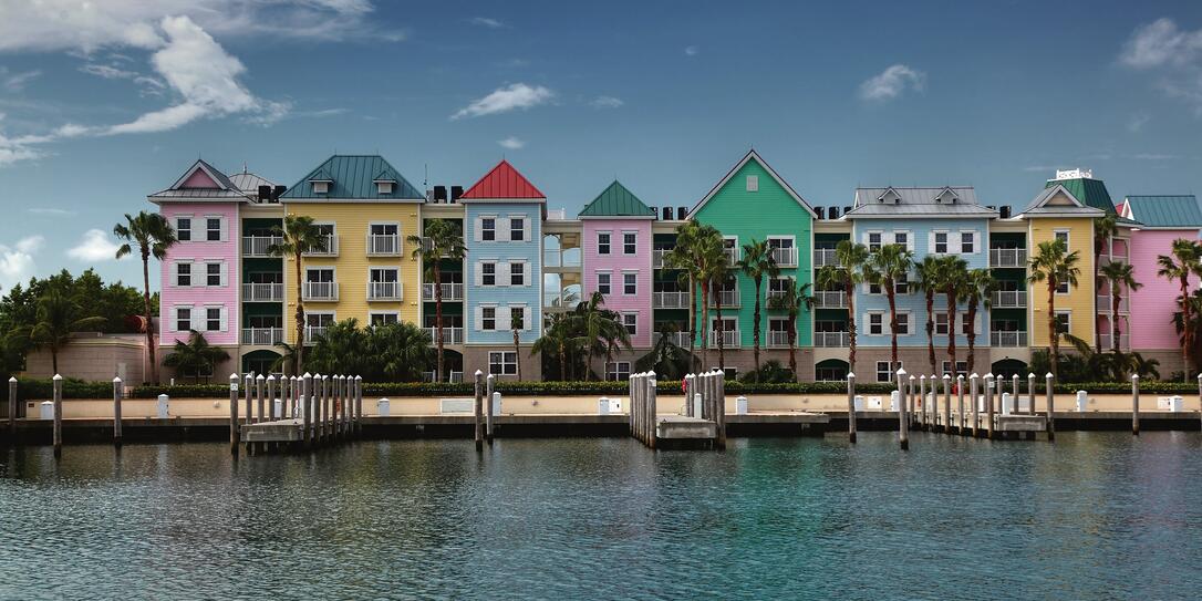 Colorful condominiums on the water