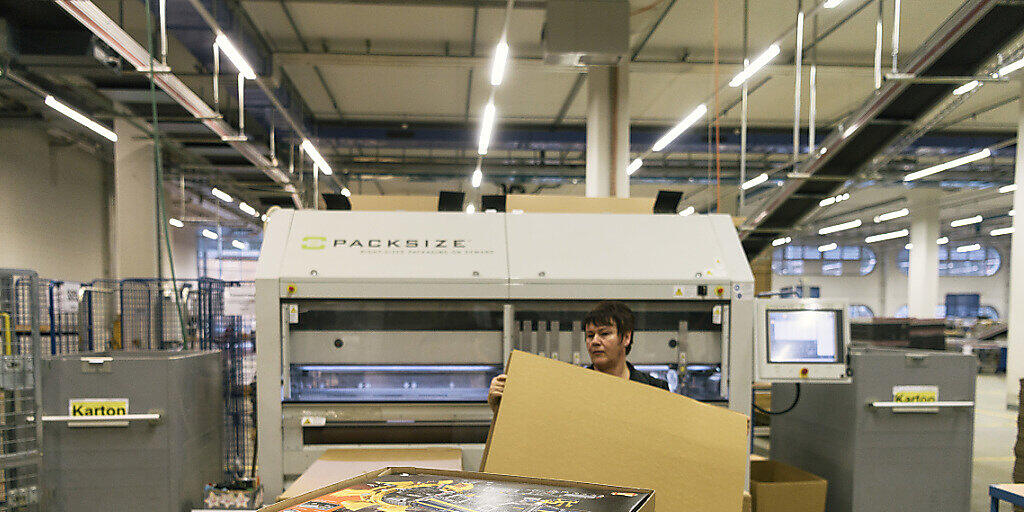 Viele Schweizerinnnen und Schweizer haben ihre Geschänkli für Weihnachten im Internet gekauft: Eine Mitarbeiterin im Zentrallager und Logistikzentrum von Brack.ch verpackt einen Artikel einer Kundenbestellung (Archivbild). Viele Schweizerinnnen und Schweizer haben ihre Geschänkli für Weihnachten im Internet gekauft: Eine Mitarbeiterin im Zentrallager und Logistikzentrum von Brack.ch verpackt einen Artikel einer Kundenbestellung (Archivbild).