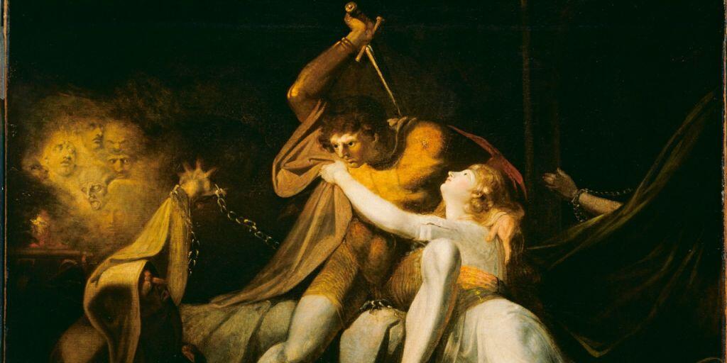 Dramatisch ausgeleuchtete Szenen sind typisch für Füssli, wie hier beim Ölgemälde "Parzival befreit Belisane aus der Umarmung durch Urma" von 1783. Dramatisch ausgeleuchtete Szenen sind typisch für Füssli, wie hier beim Ölgemälde "Parzival befreit Belisane aus der Umarmung durch Urma" von 1783.