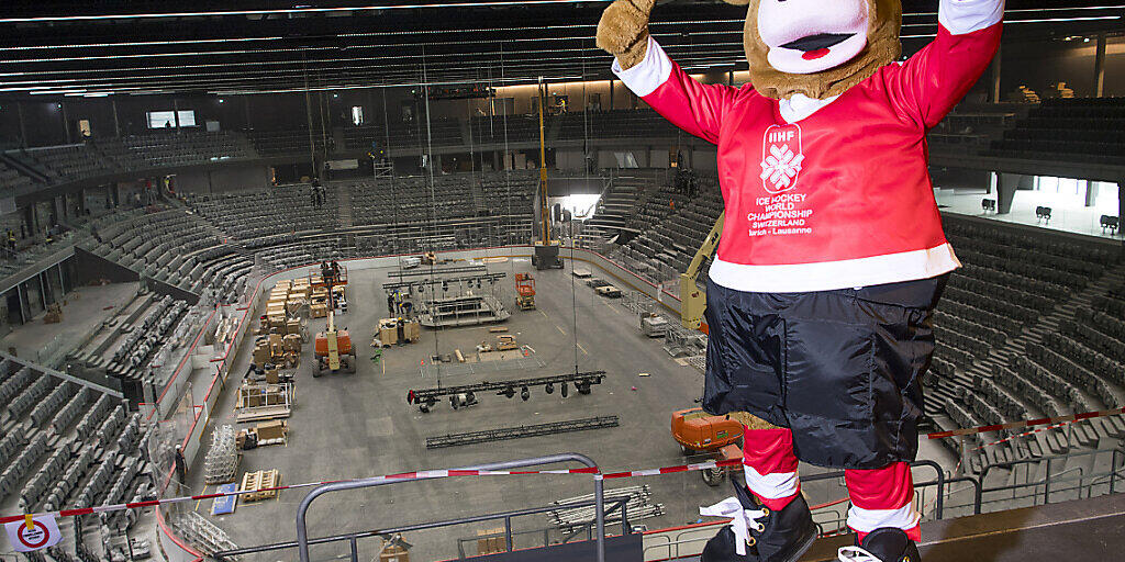 Das WM-Maskottchen "Cooly" in der neuen Arena in Lausanne
