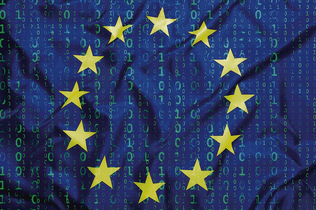 Binary code with European Union flag